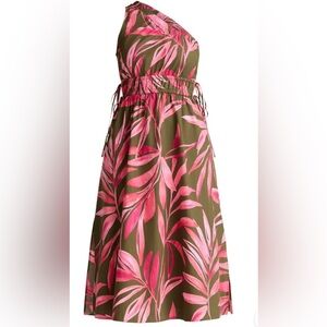Time and Tru One Shoulder Dress with Pink Leaf Design